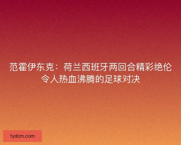范霍伊东克：荷兰西班牙两回合精彩绝伦令人热血沸腾的足球对决