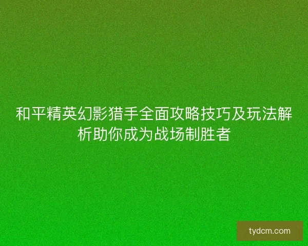 和平精英幻影猎手全面攻略技巧及玩法解析助你成为战场制胜者