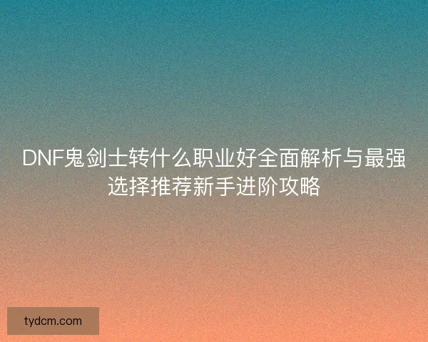 DNF鬼剑士转什么职业好全面解析与最强选择推荐新手进阶攻略